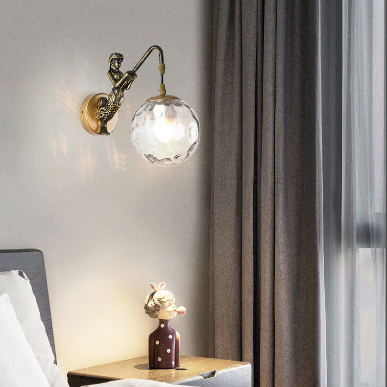 Vintage Mermaid Wall Sconce with Glass Globe