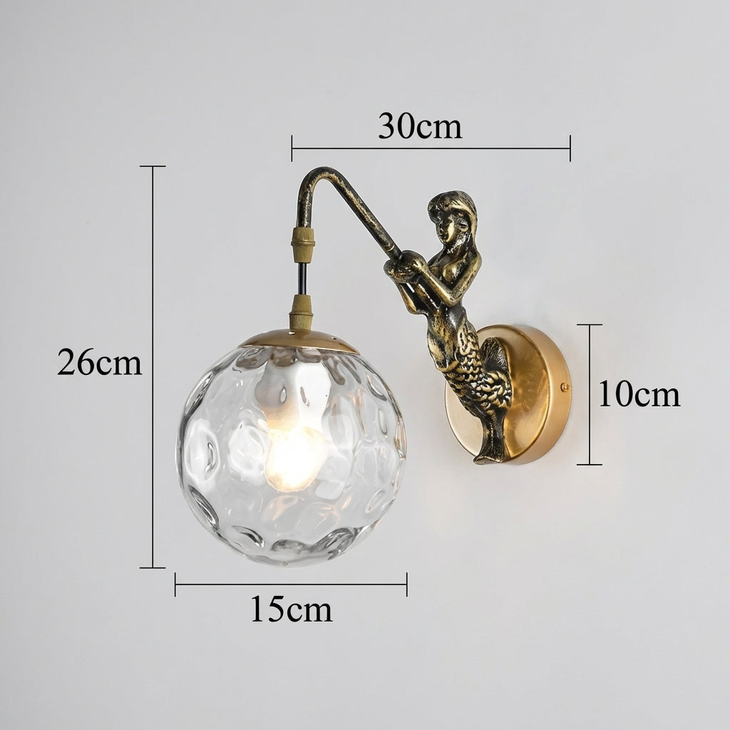 Vintage Mermaid Wall Sconce with Glass Globe