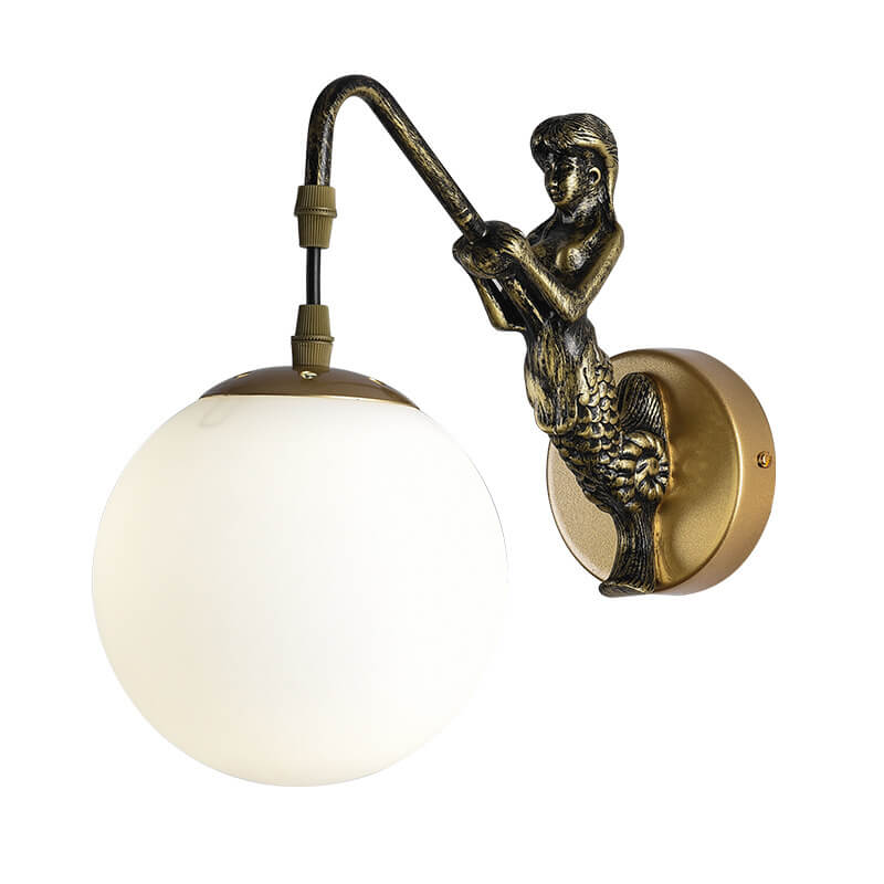 Vintage Mermaid Wall Sconce with Glass Globe