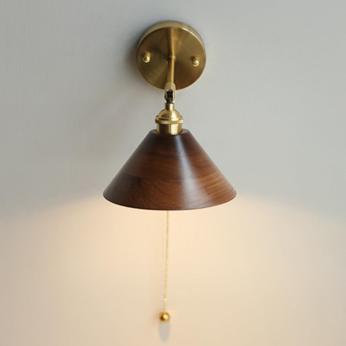 Walnut Wood Dome Sconce with Brass Arm