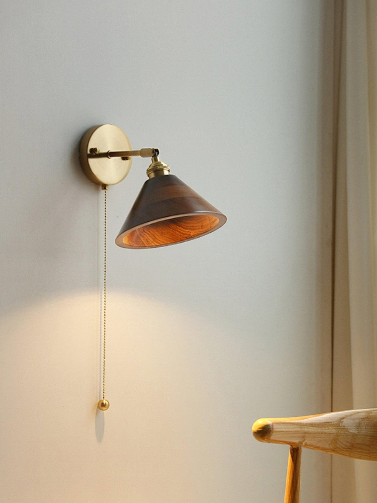 Walnut Wood Dome Sconce with Brass Arm