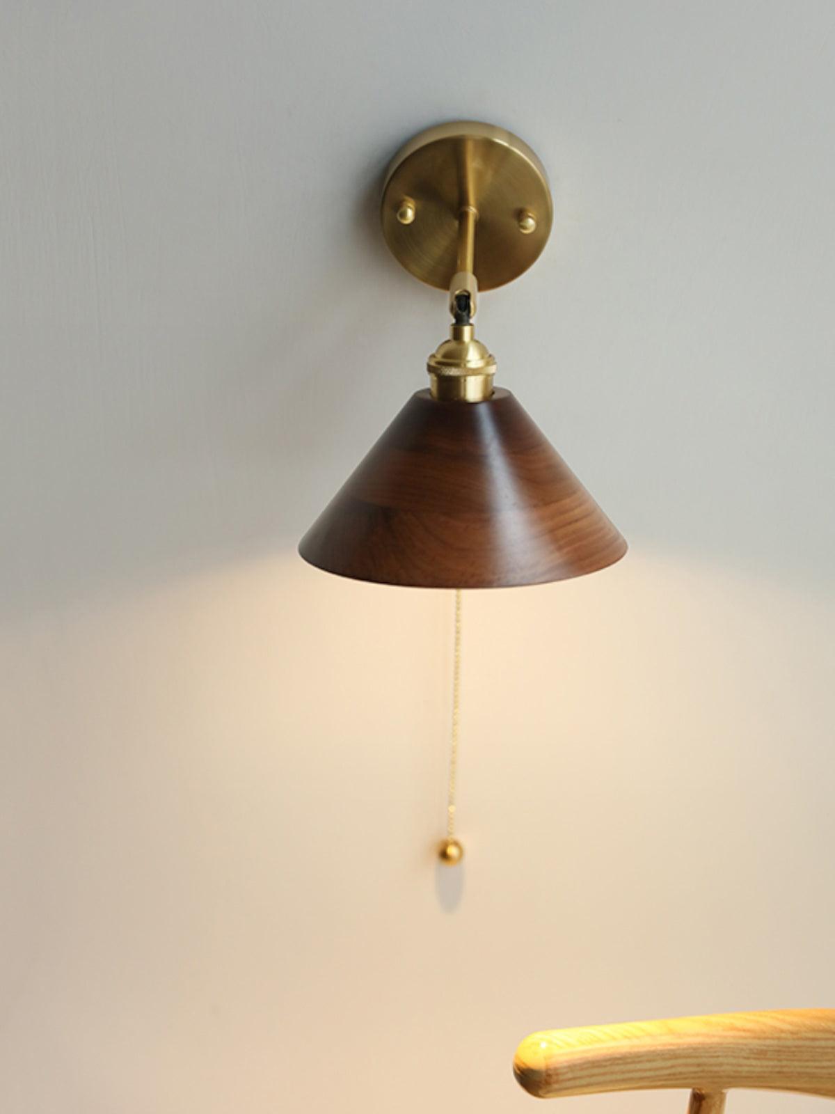 Walnut Wood Dome Sconce with Brass Arm