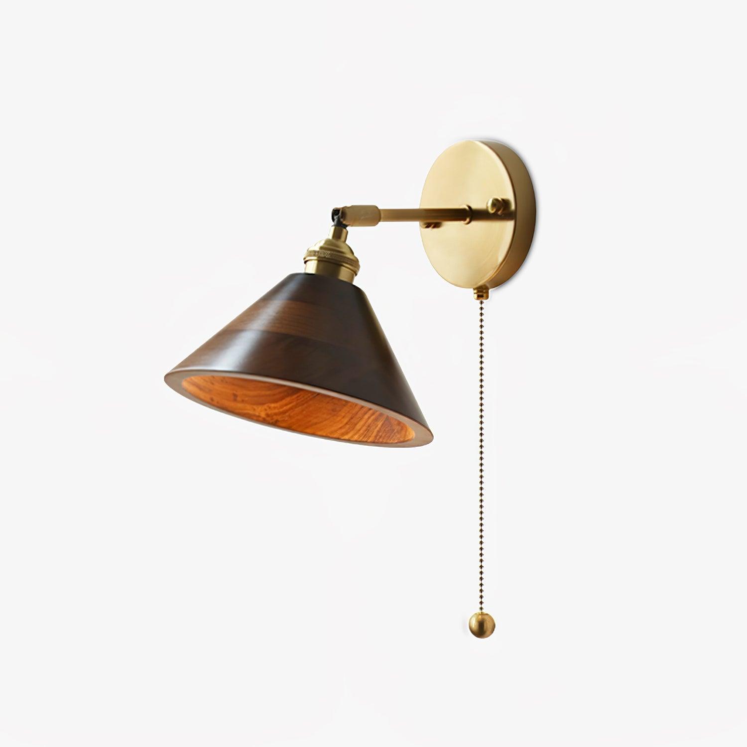 Walnut Wood Dome Sconce with Brass Arm