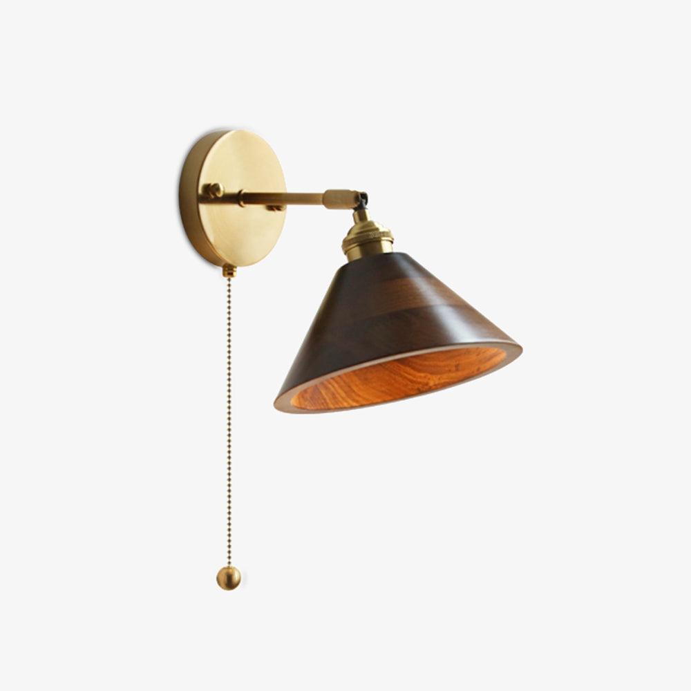 Walnut Wood Dome Sconce with Brass Arm