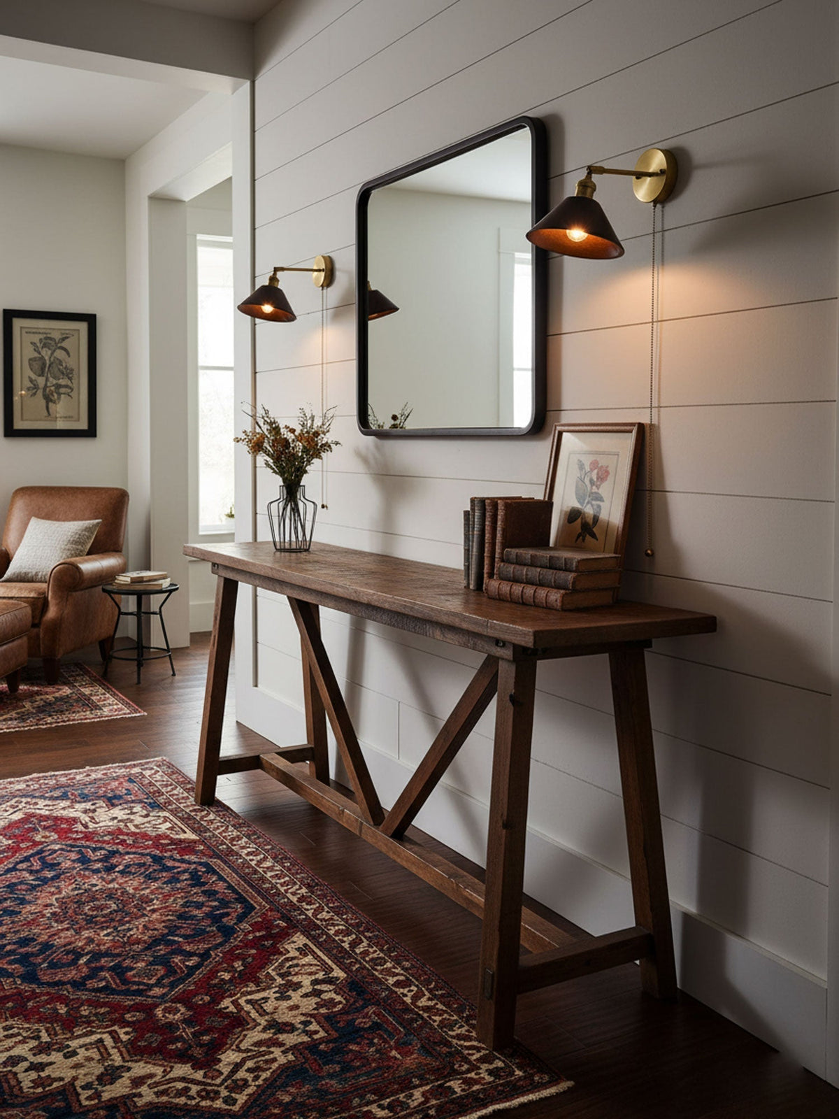 Walnut Wood Dome Sconce with Brass Arm
