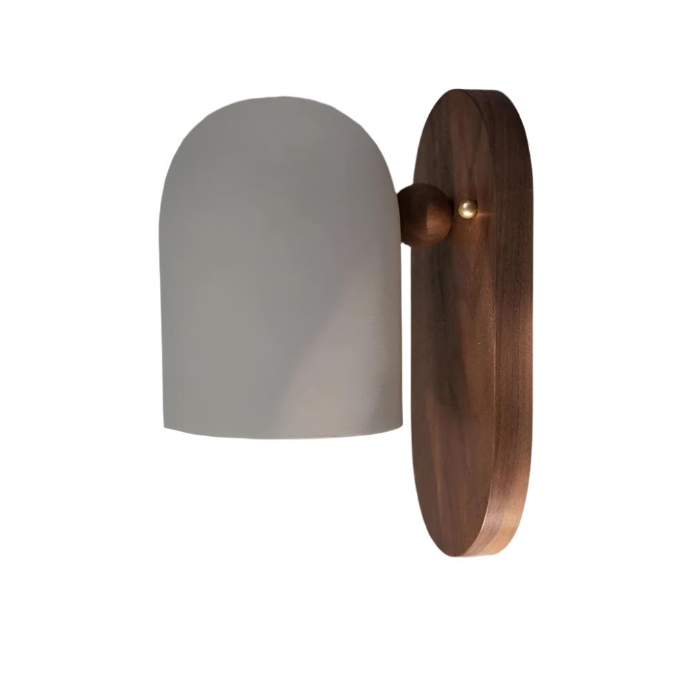 Walnut Wood Wall Sconce with White Dome Shade