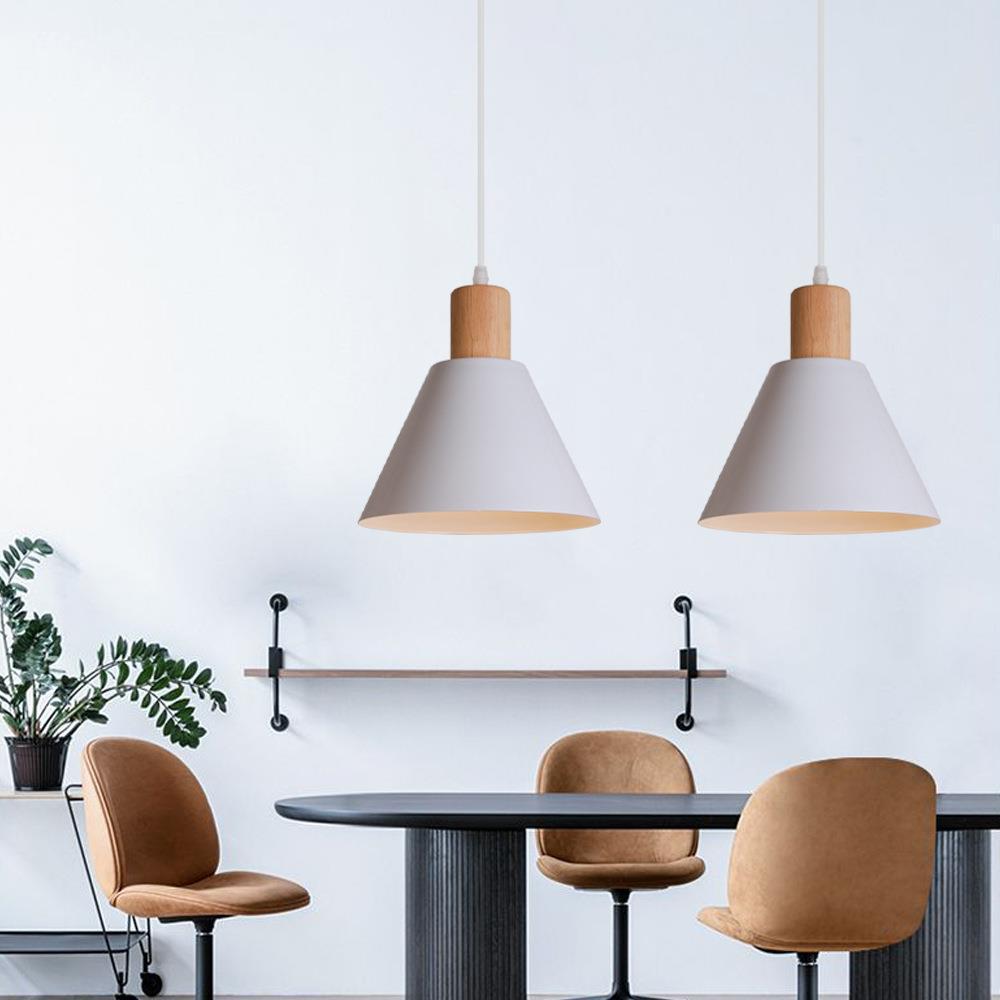 Wood Accent Cone Pendant Light Adjustable