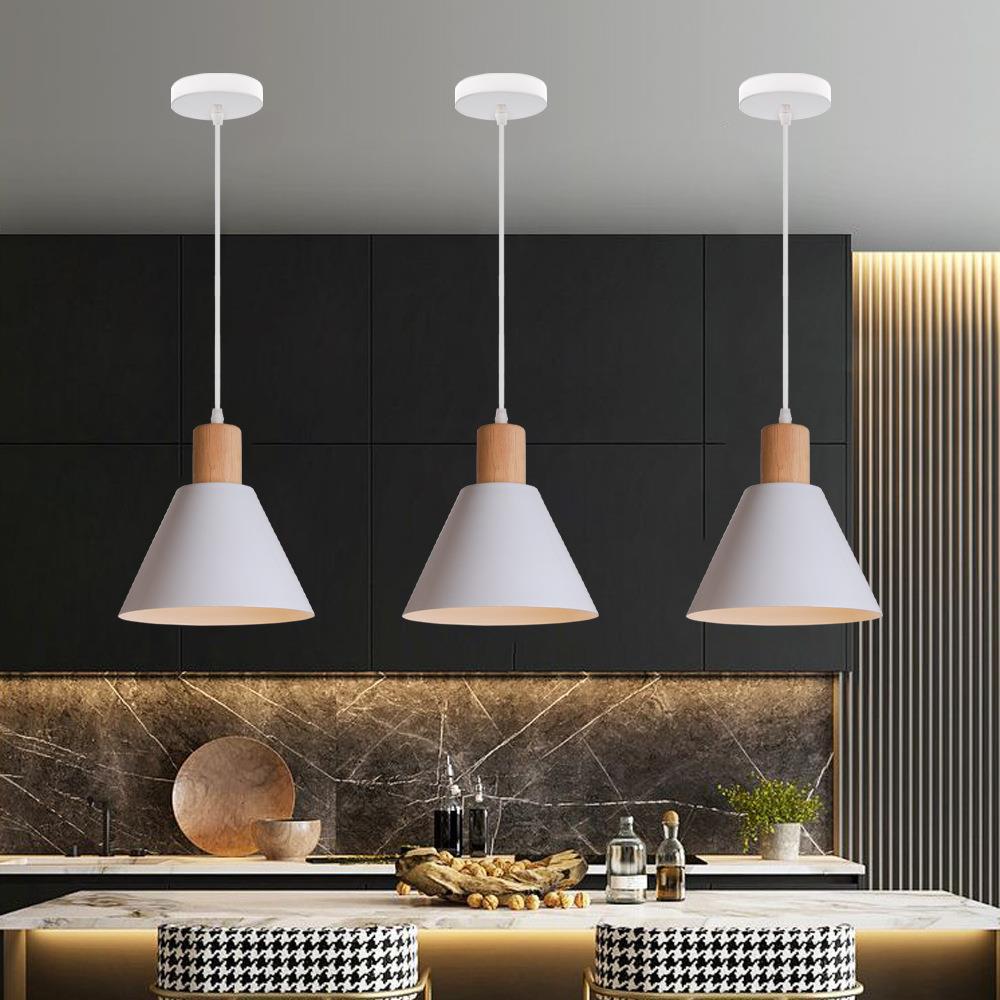 Wood Accent Cone Pendant Light Adjustable