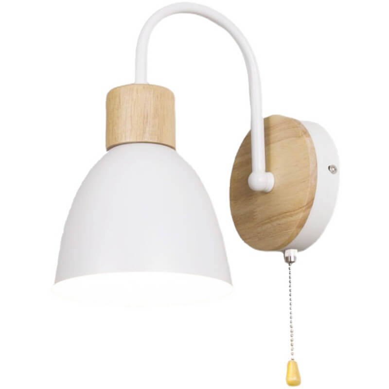 Wood Dome Wall Light with Curved Arm