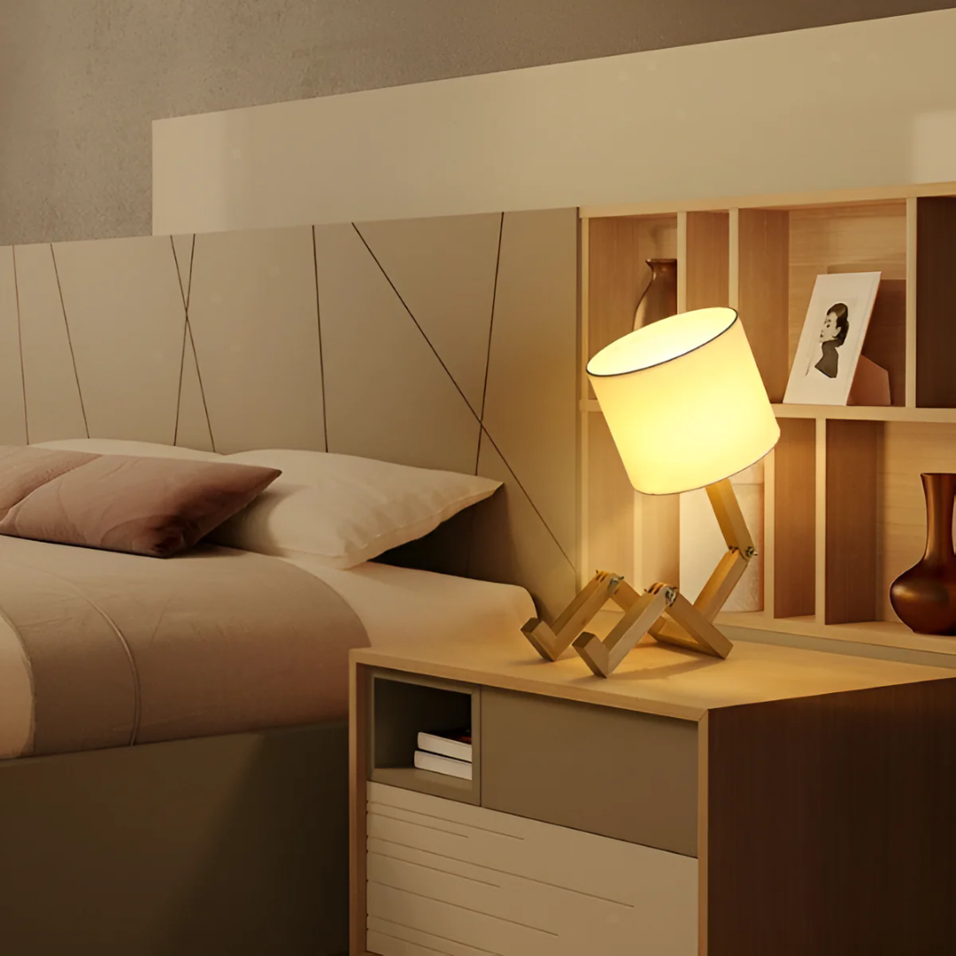 Wood Table Lamp with Adjustable Fabric Shade