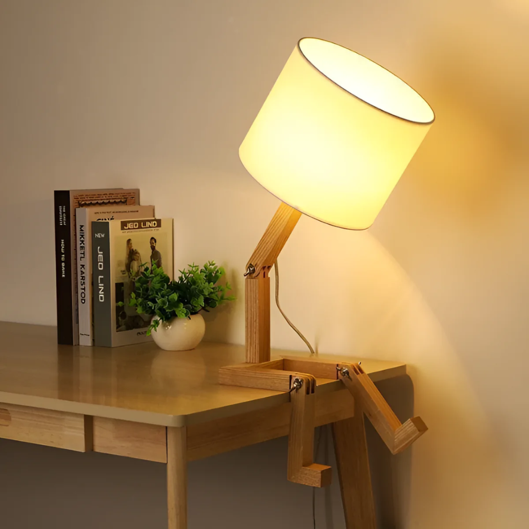 Wood Table Lamp with Adjustable Fabric Shade