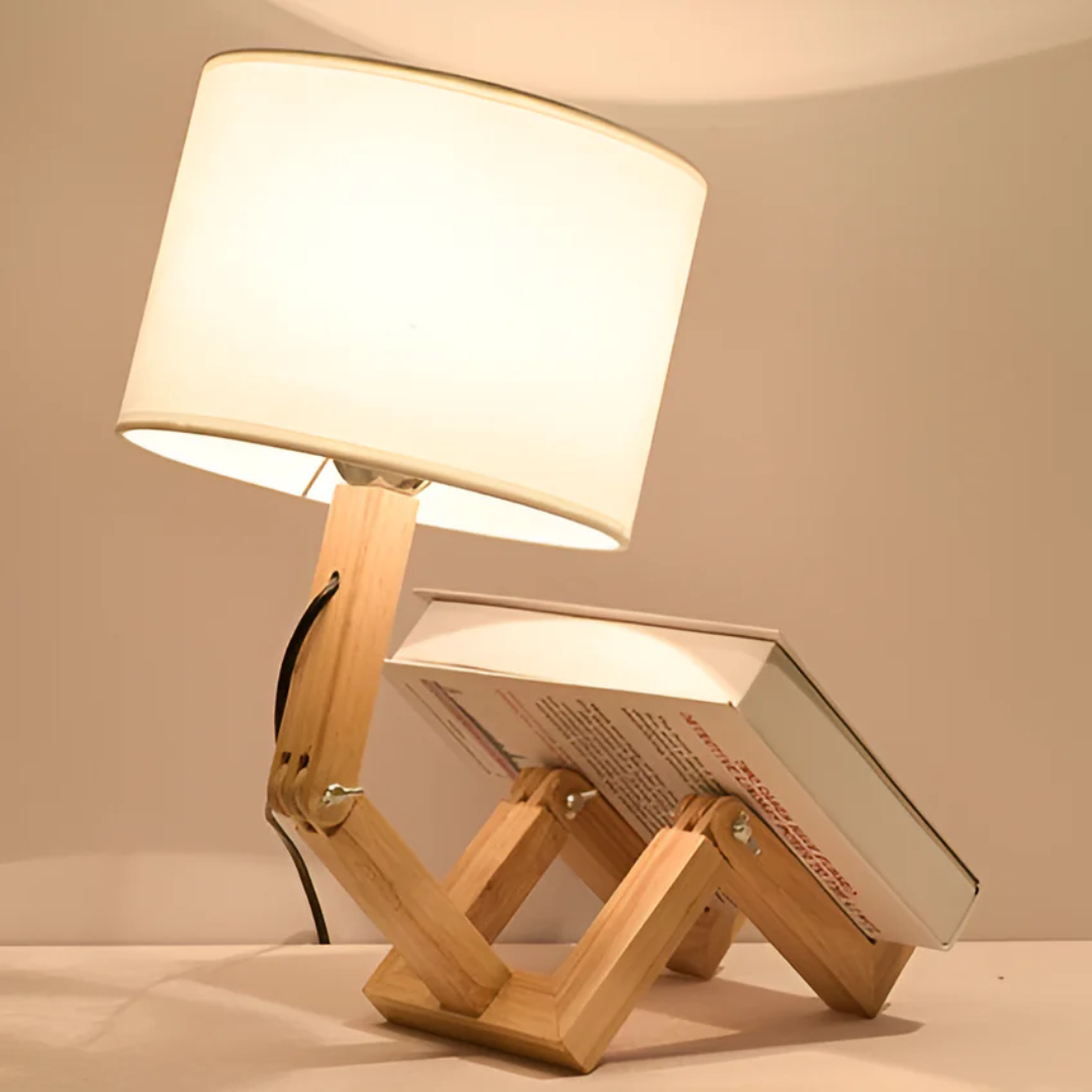 Wood Table Lamp with Adjustable Fabric Shade