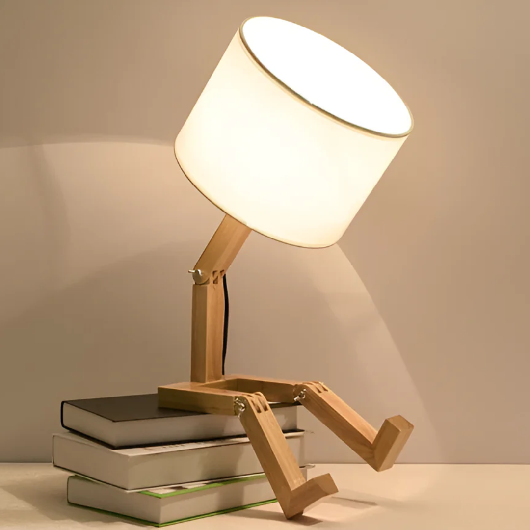 Wood Table Lamp with Adjustable Fabric Shade