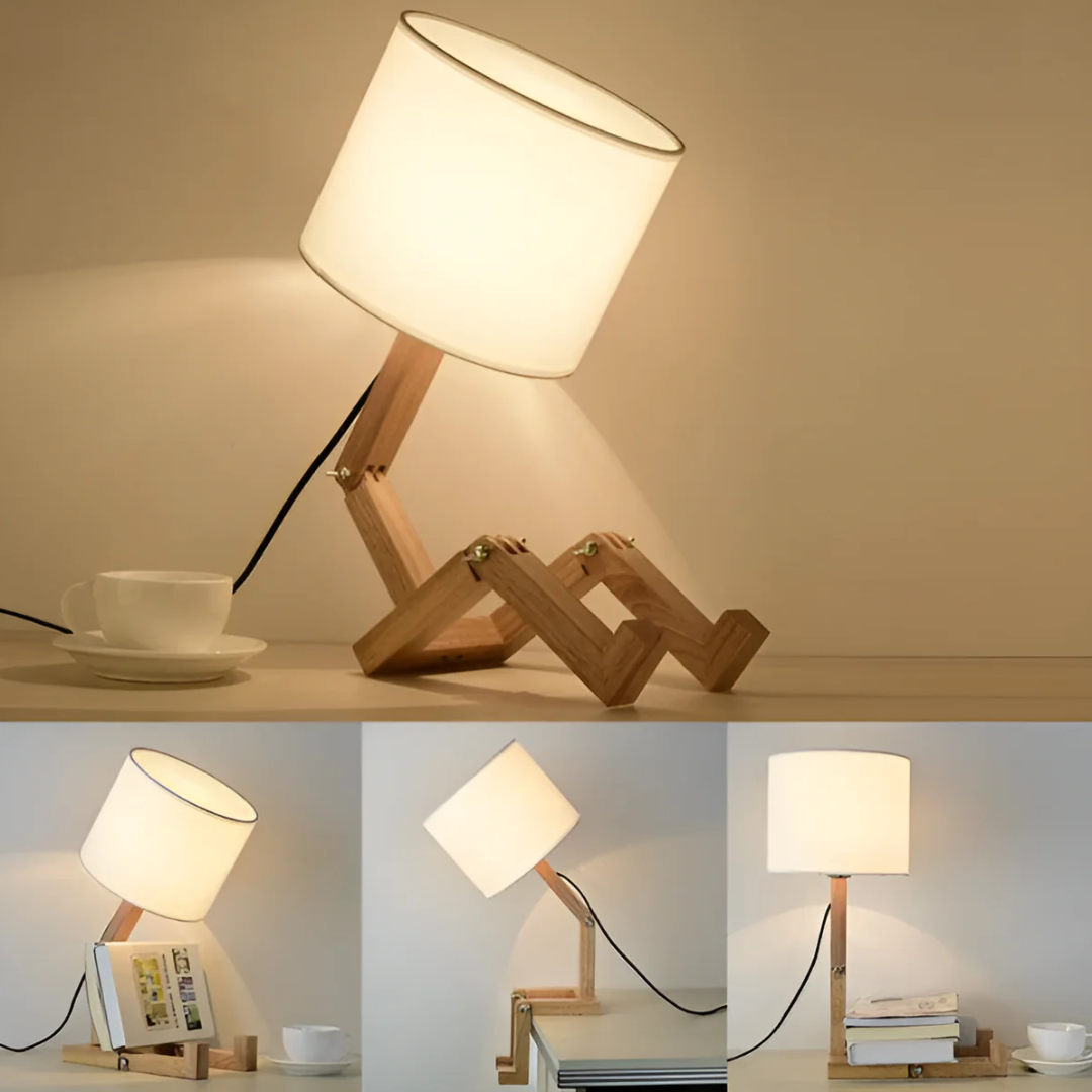 Wood Table Lamp with Adjustable Fabric Shade
