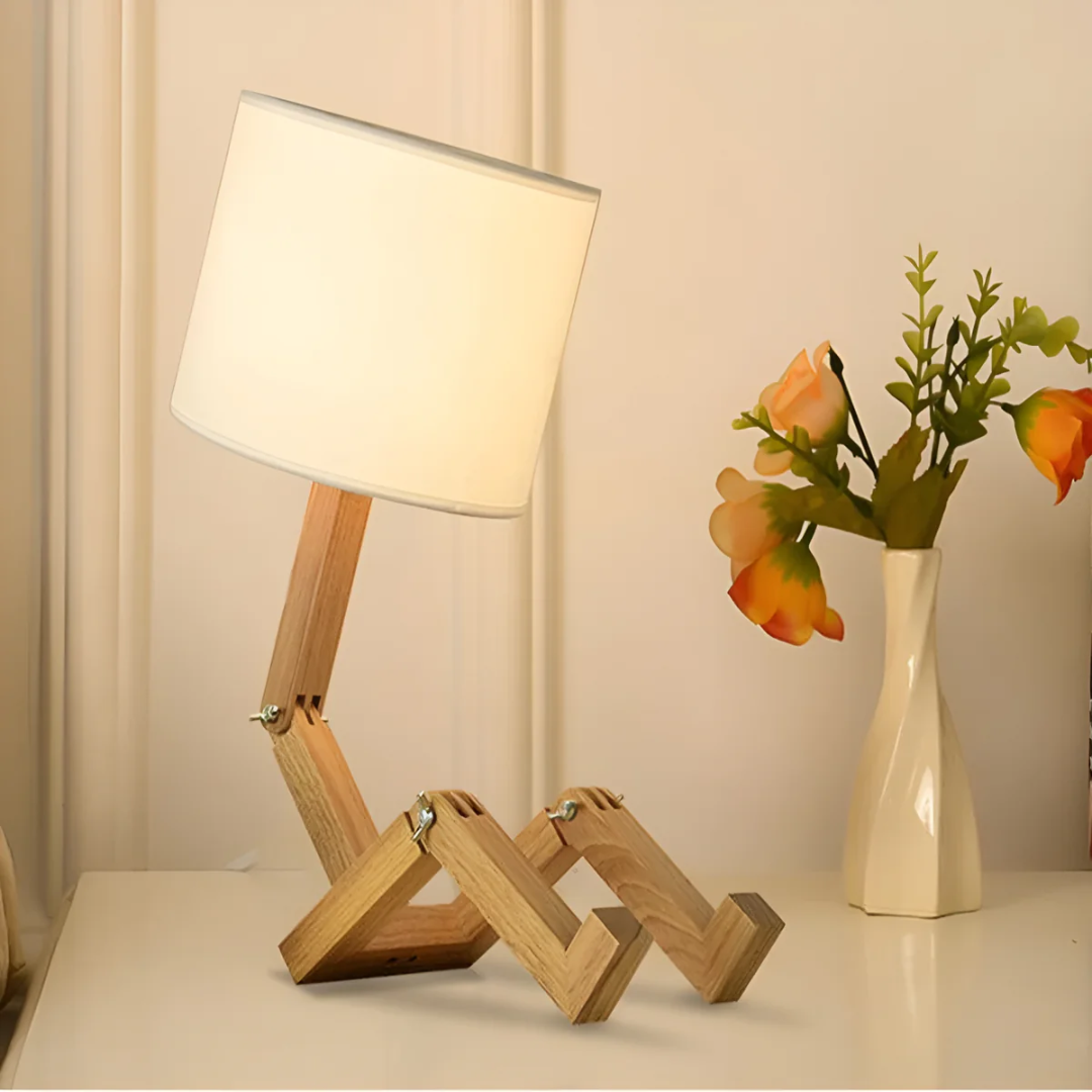 Wood Table Lamp with Adjustable Fabric Shade