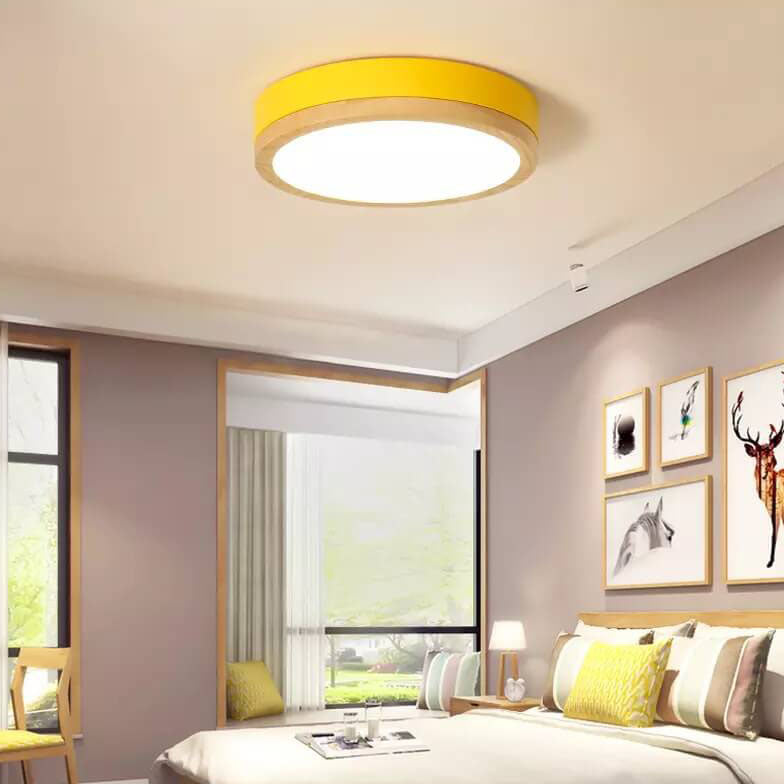 Wood Trim Round LED Flush Ceiling Light