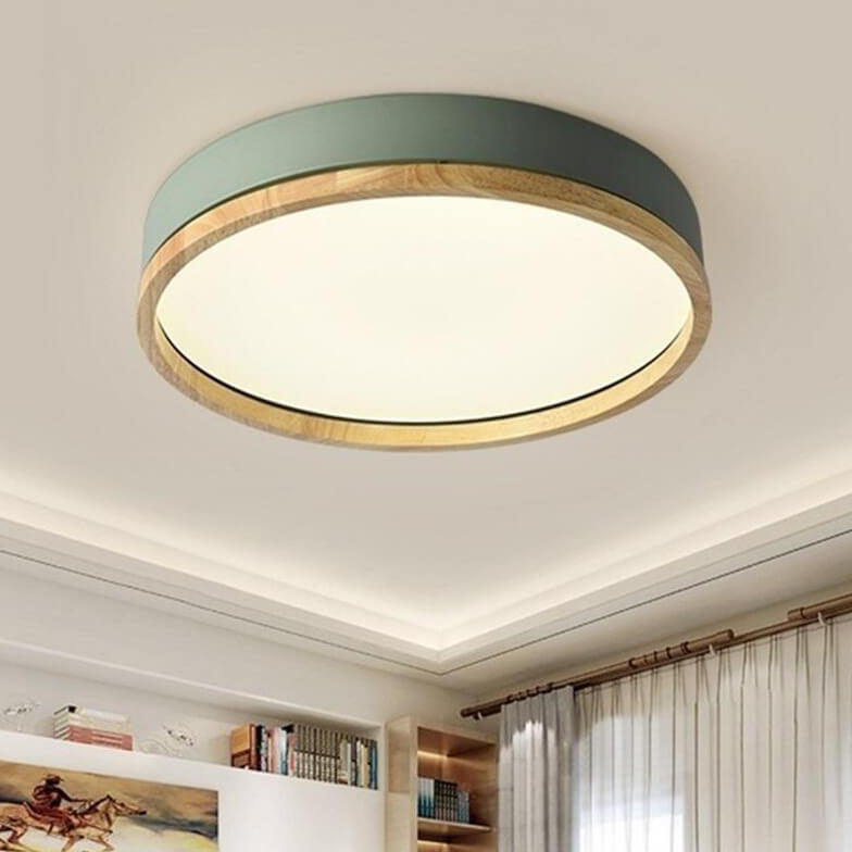 Wood Trim Round LED Flush Ceiling Light