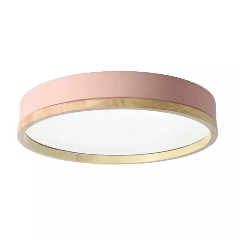Wood Trim Round LED Flush Ceiling Light