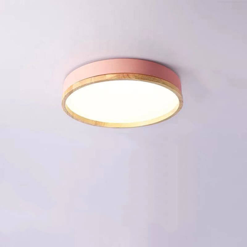 Wood Trim Round LED Flush Ceiling Light