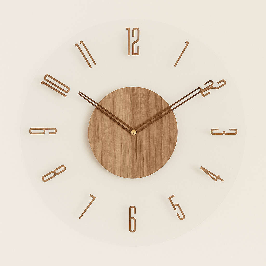 Wood Wall Clock with Transparent Acrylic Ring