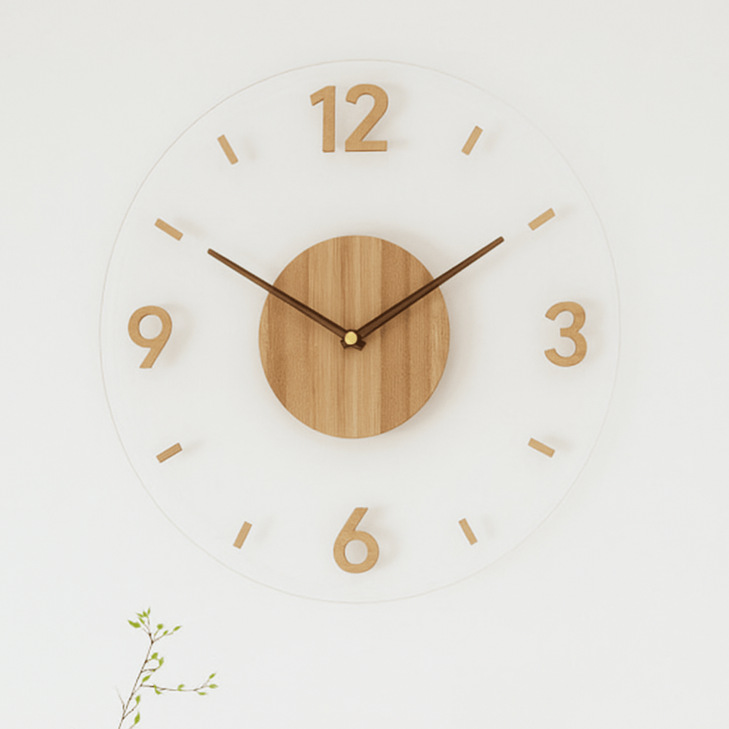 Wood Wall Clock with Transparent Acrylic Ring