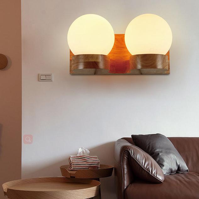 Wood and Glass Globe Wall Light 1 or 2 Light