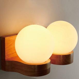 Wood and Glass Globe Wall Light 1 or 2 Light