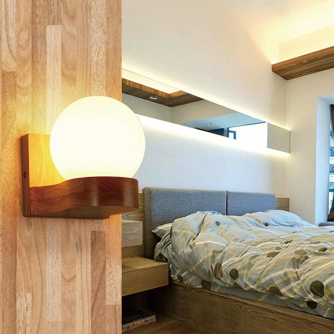 Wood and Glass Globe Wall Light 1 or 2 Light