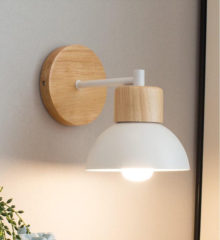 Wood and Iron Dome Wall Light Two Tone