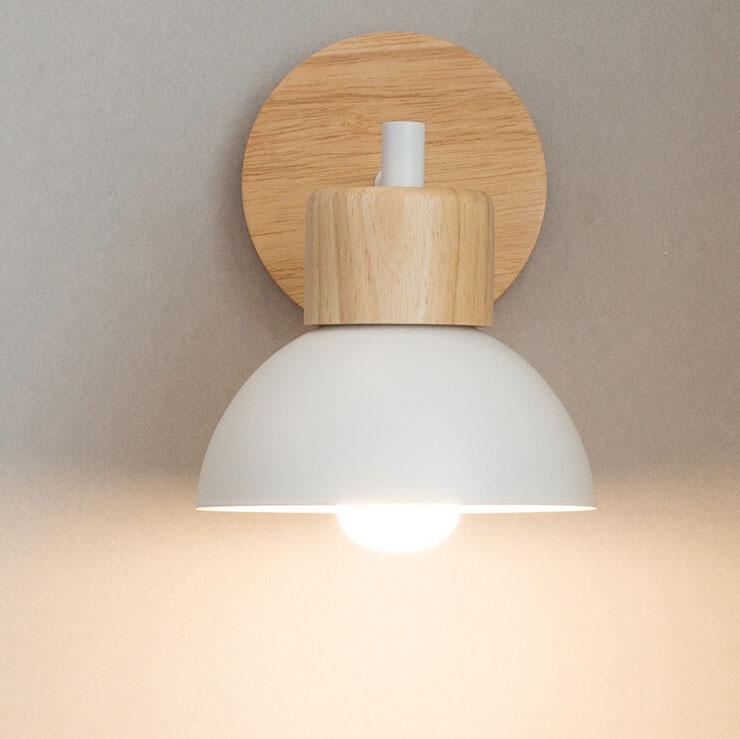 Wood and Iron Dome Wall Light Two Tone