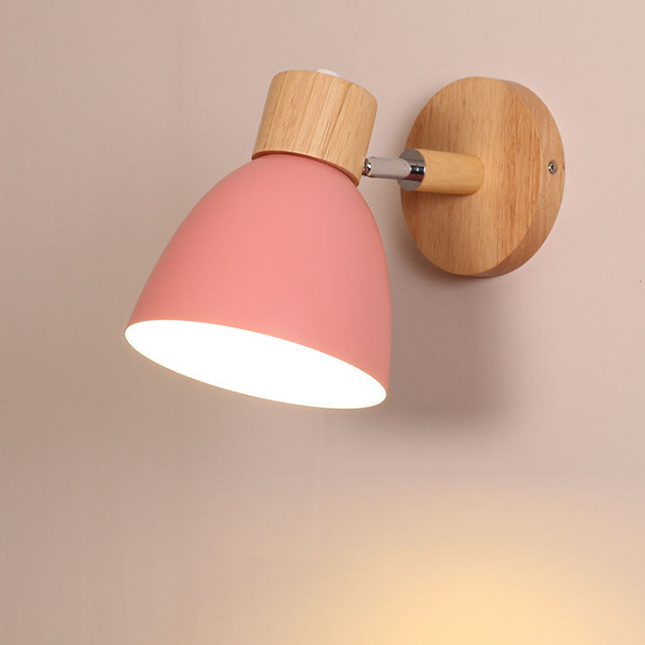 Wood and Metal Cone Wall Sconce with Switch