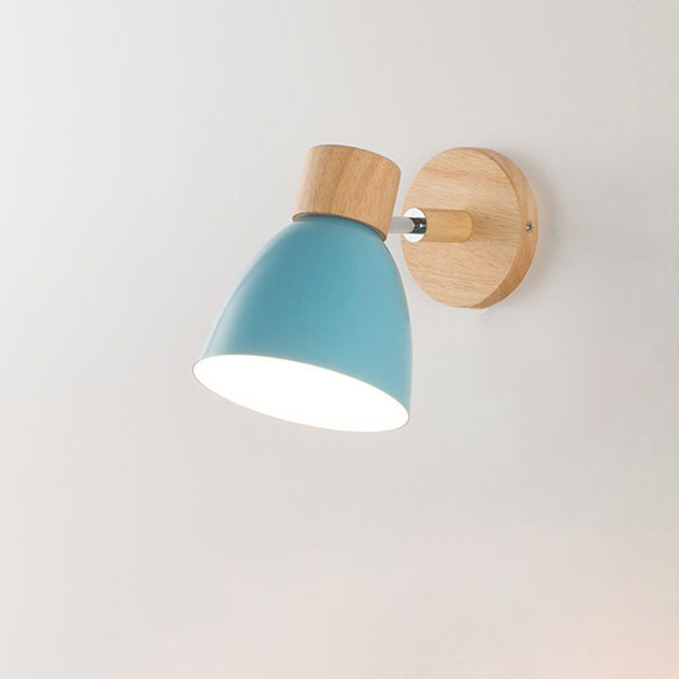 Wood and Metal Cone Wall Sconce with Switch