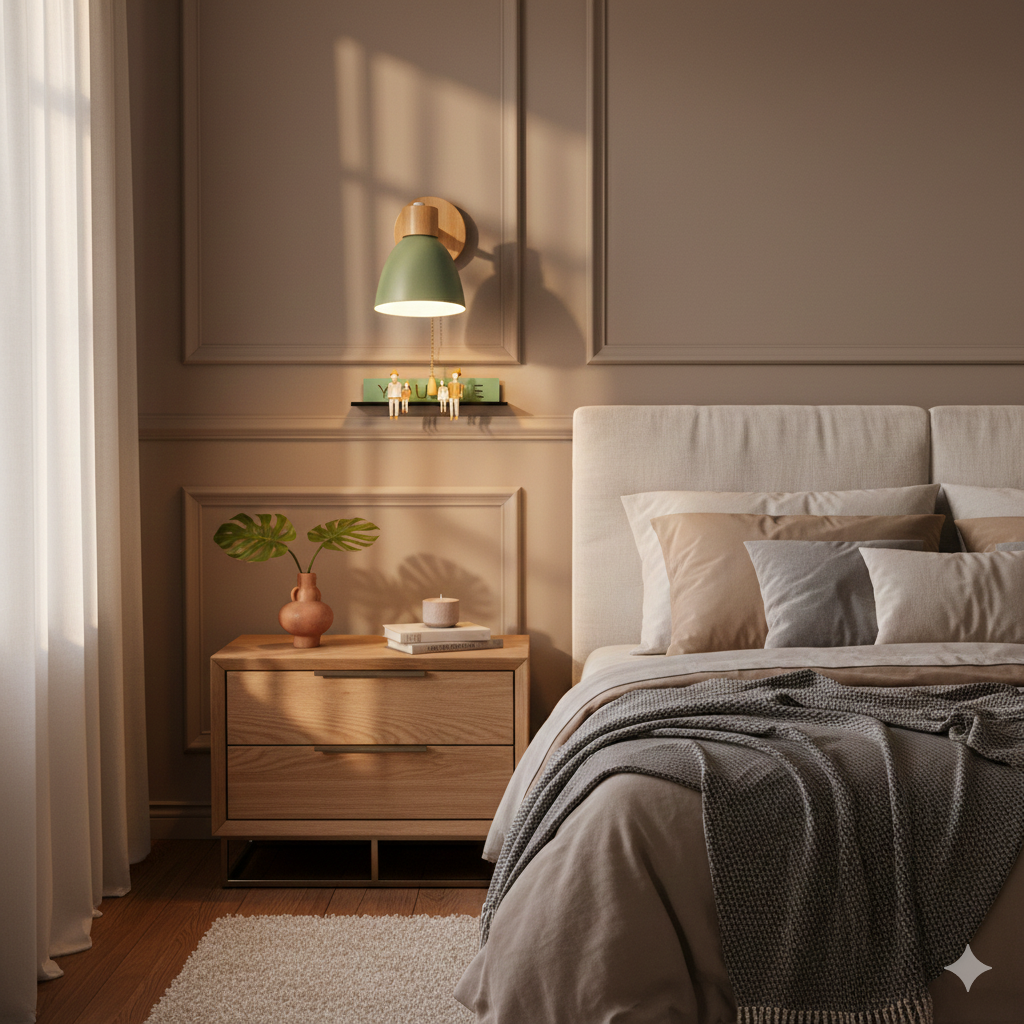 Wood and Metal Cone Wall Sconce with Switch