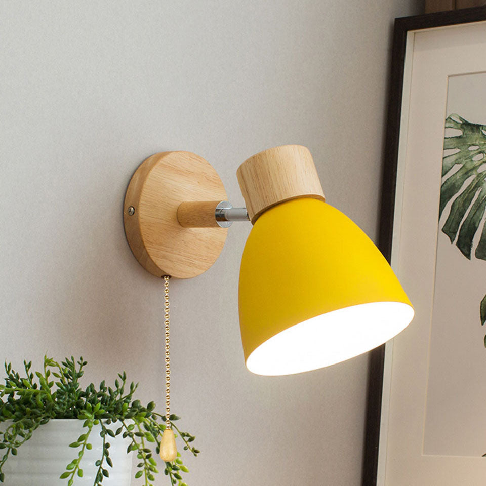 Wood and Metal Cone Wall Sconce with Switch