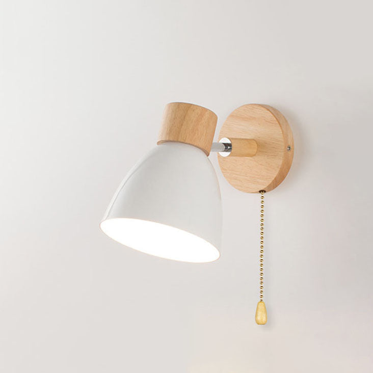 Wood and Metal Cone Wall Sconce with Switch