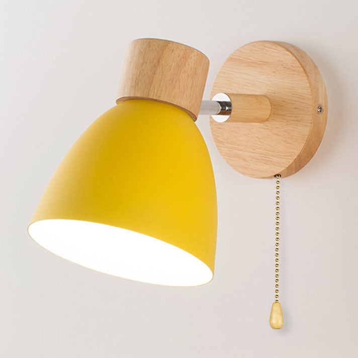Wood and Metal Cone Wall Sconce with Switch