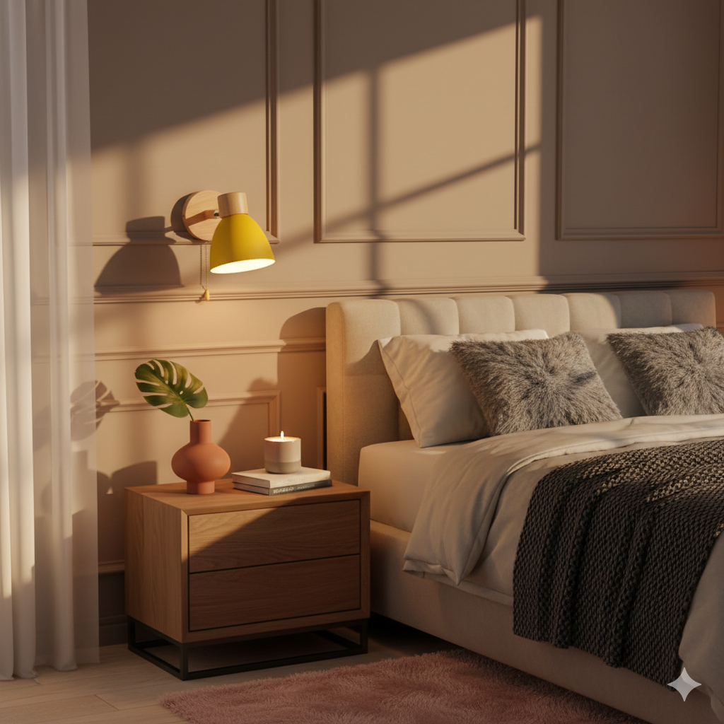 Wood and Metal Cone Wall Sconce with Switch