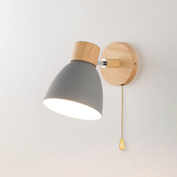 Wood and Metal Cone Wall Sconce with Switch