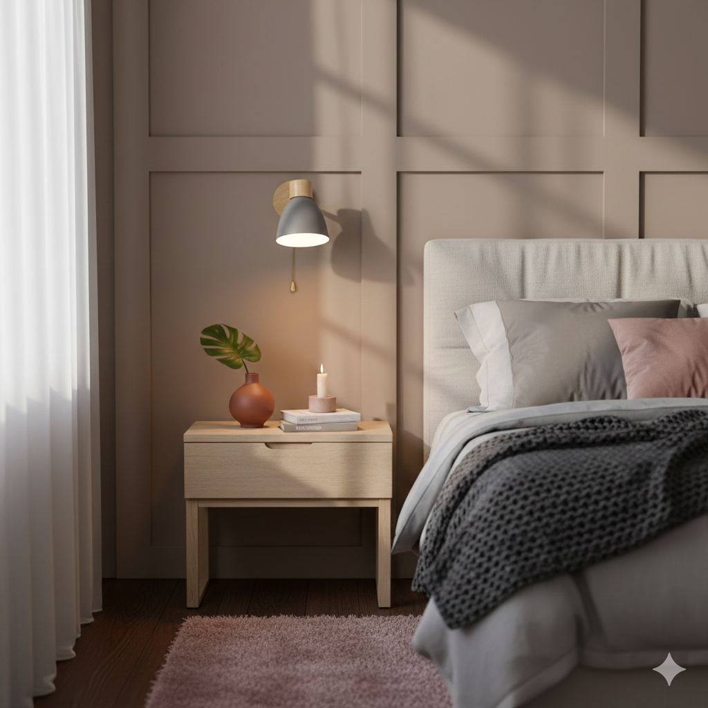 Wood and Metal Cone Wall Sconce with Switch