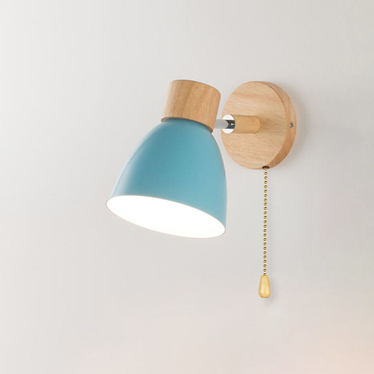 Wood and Metal Cone Wall Sconce with Switch