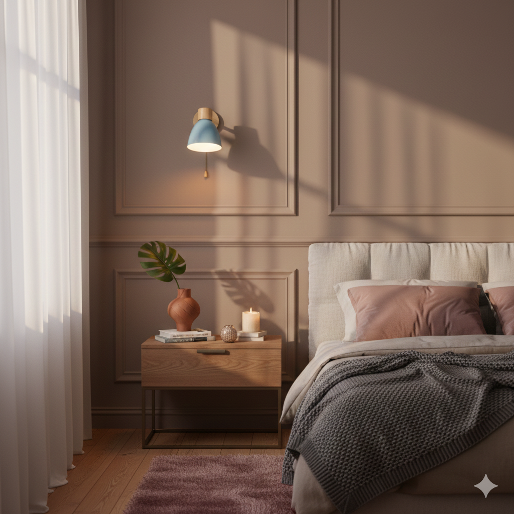 Wood and Metal Cone Wall Sconce with Switch