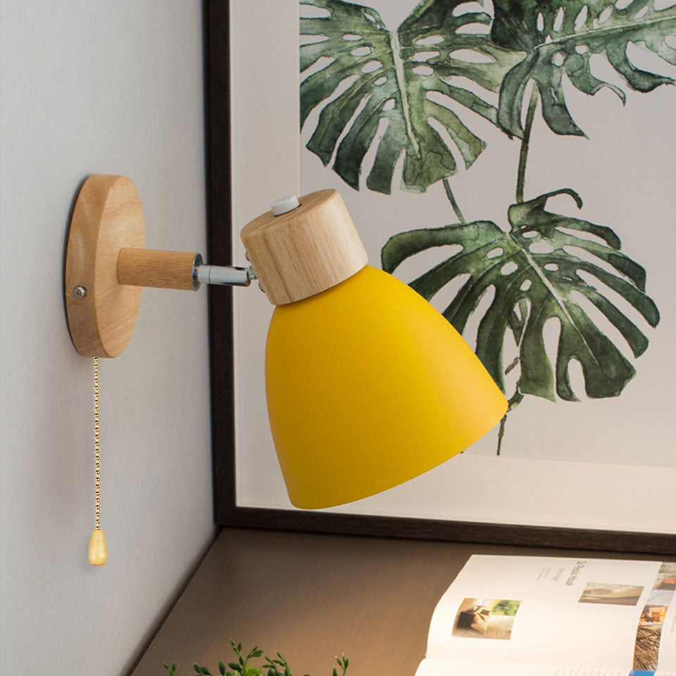 Wood and Metal Cone Wall Sconce with Switch