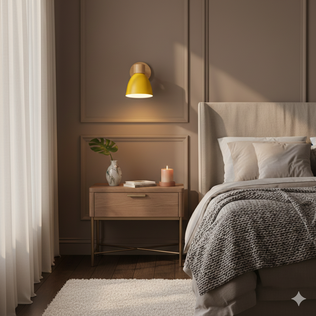 Wood and Metal Cone Wall Sconce with Switch