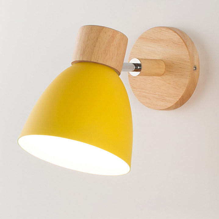 Wood and Metal Cone Wall Sconce with Switch