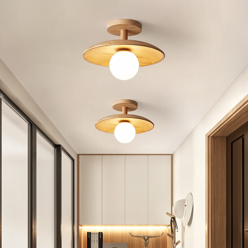 Wooden Dome Ceiling Light with Glass Globe