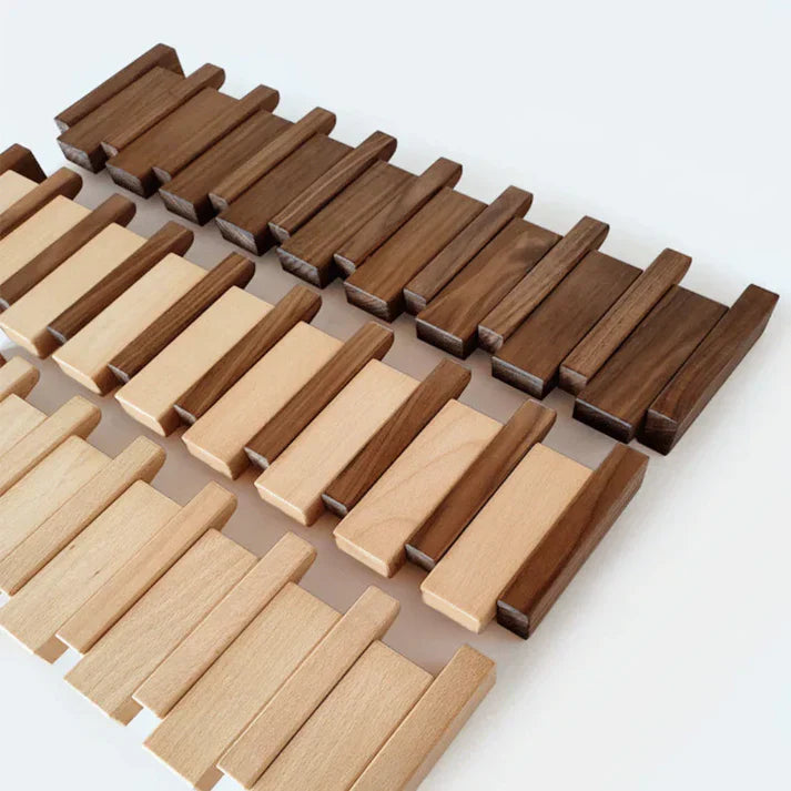 Wooden Piano Key Coat Rack with Folding Hooks