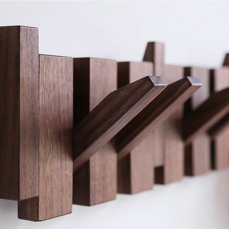 Wooden Piano Key Coat Rack with Folding Hooks