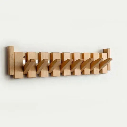 Wooden Piano Key Coat Rack with Folding Hooks