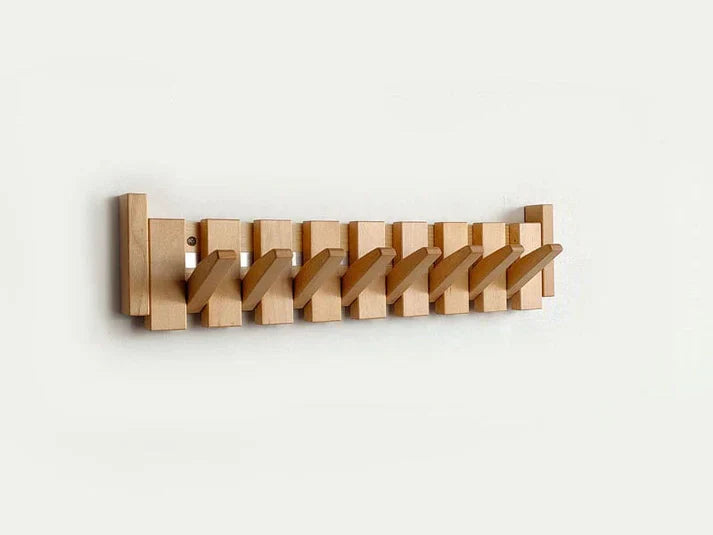 Wooden Piano Key Coat Rack with Folding Hooks