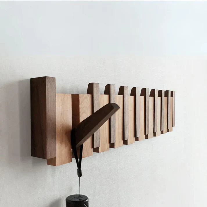 Wooden Piano Key Coat Rack with Folding Hooks